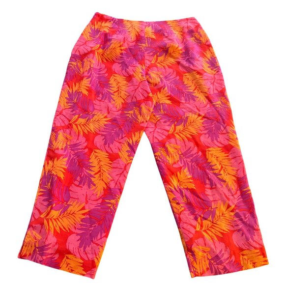 Allison Taylor Women's 100% Silk Red Pink Floral Pants Trouser, Size 6 - Picture 2 of 9